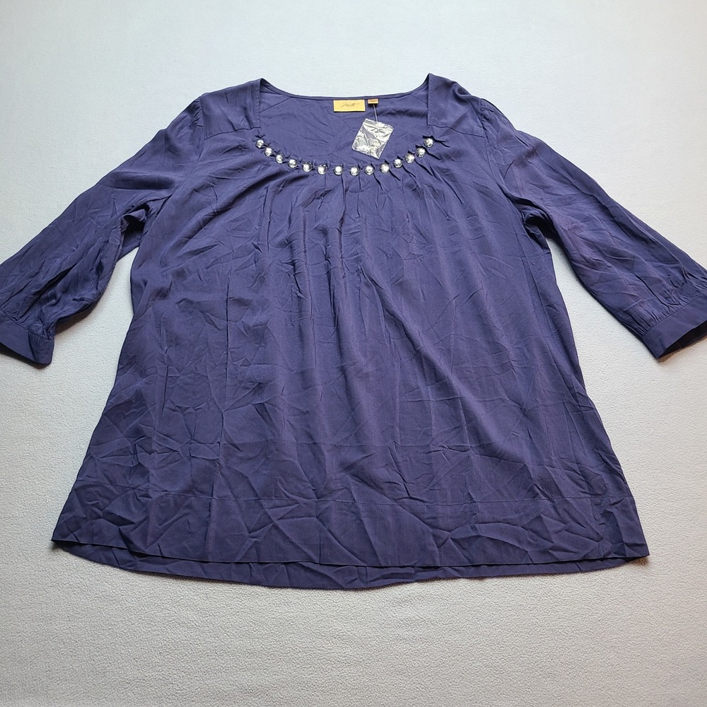 Motto Blouse Women XL Purple Like Embellished Scoop Neck 3/4 Sleeve Rayon Top